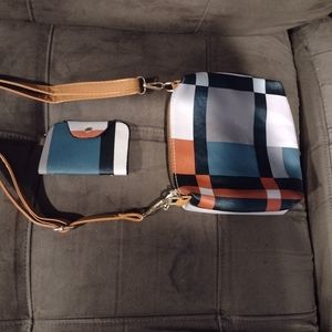 Matching Plaid Shoulder Bag And Card/Picture Holder
